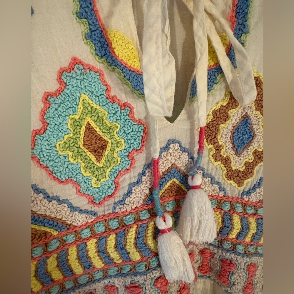 Embroidered Bohemian Blouse Oversized Comfy 100% Cotton Pastels - Picture 4 of 9